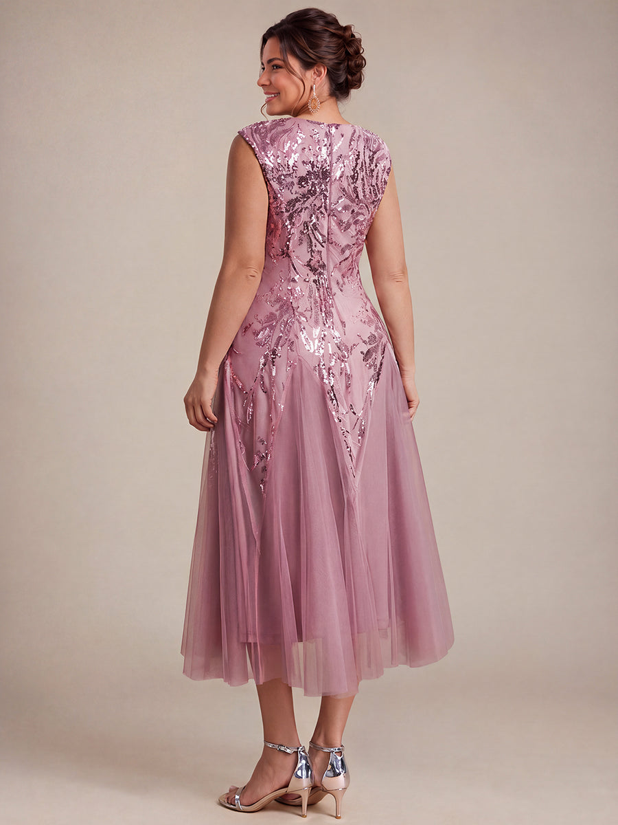 Plus Size Sequin Sleeveless Midi Wedding Guest Dress #color_Purple Orchid