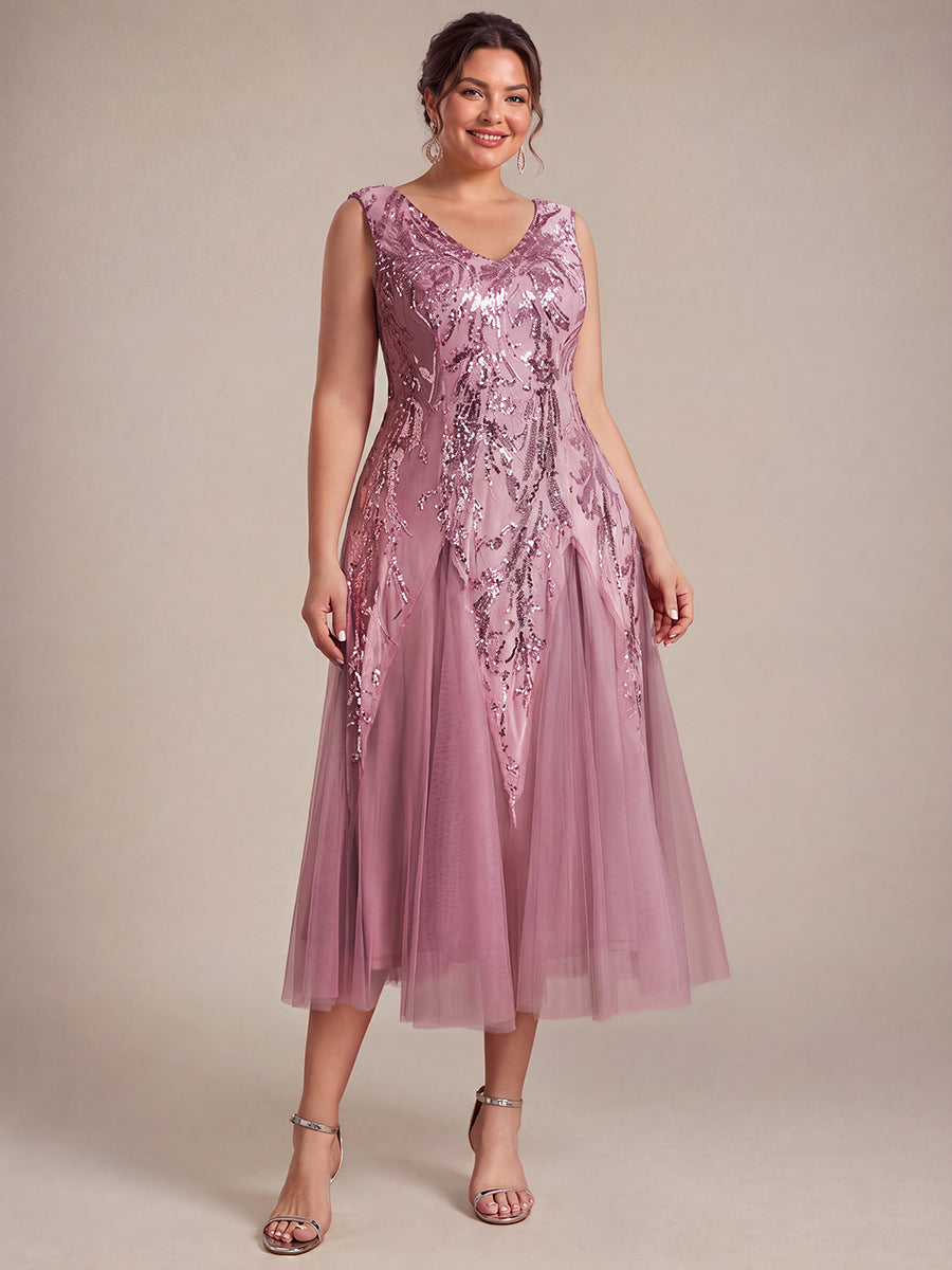 Sequin Sleeveless Midi Wedding Guest Dress #color_Purple Orchid