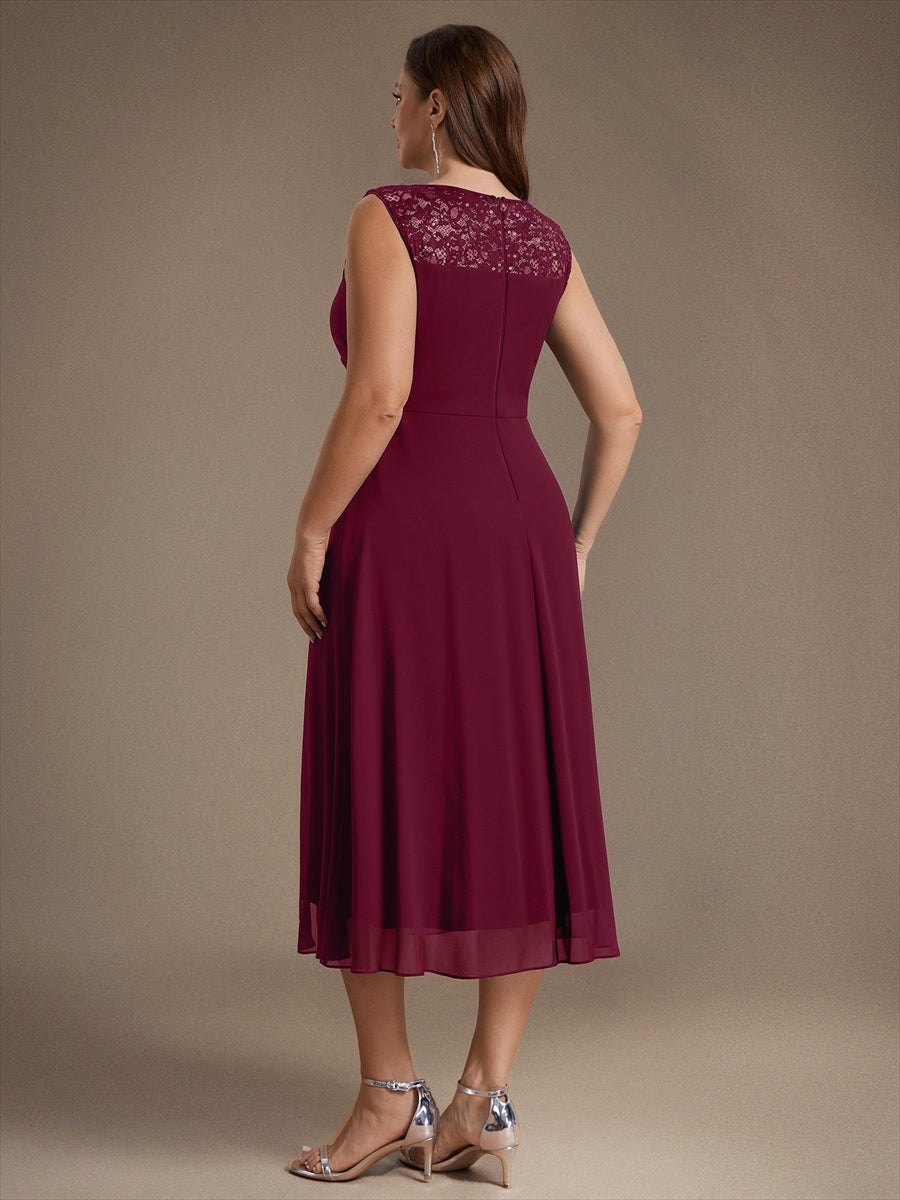 Plus Size See-through Sequin Lace&Chiffon Wedding Guest Dress #color_Burgundy
