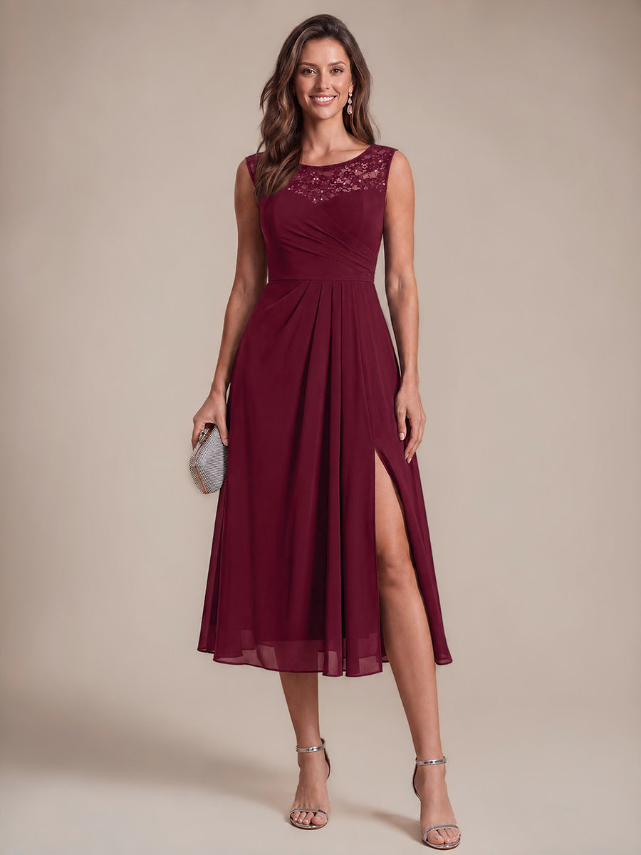 Sequin Lace Chiffon Sleeveless Wedding Guest Dress #color_Burgundy