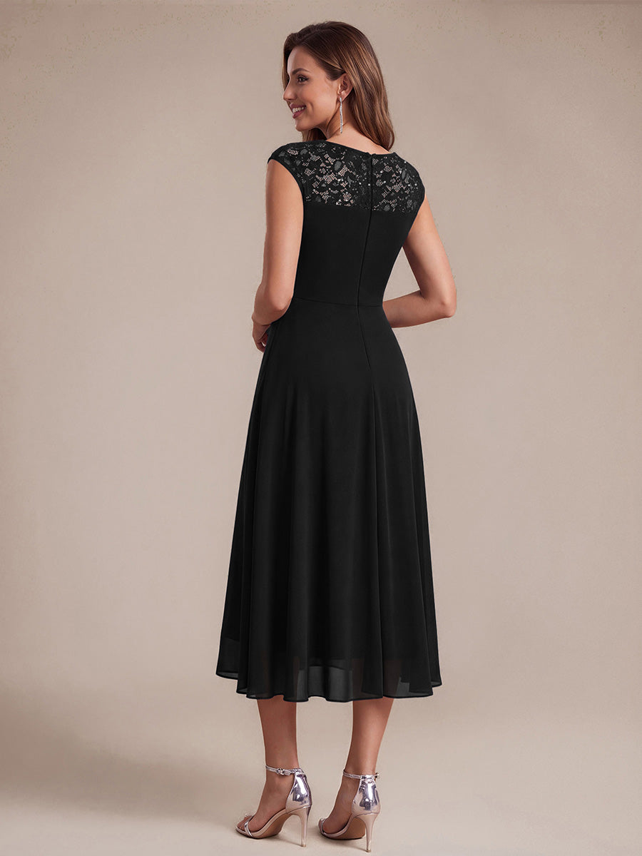 Sequin Lace Chiffon Sleeveless Wedding Guest Dress #color_Black