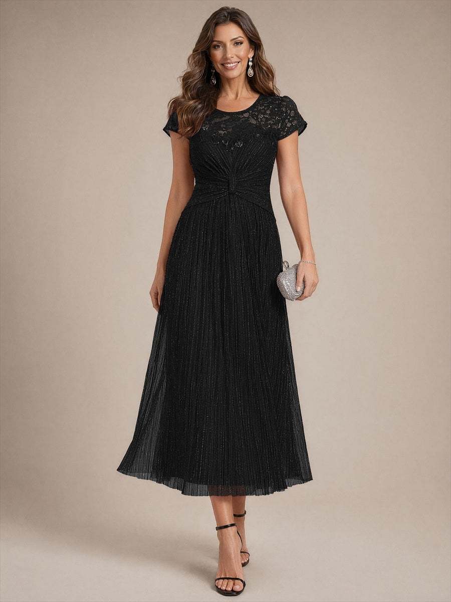 Tulle Cap Sleeve A-Line Wedding Guest Dress #color_Black