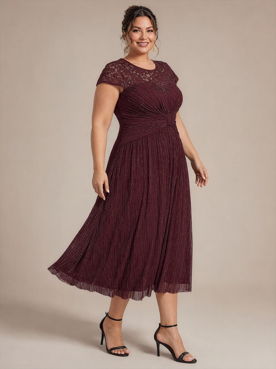 Tulle Cap Sleeve A-Line Wedding Guest Dress #color_Mahogany Brown