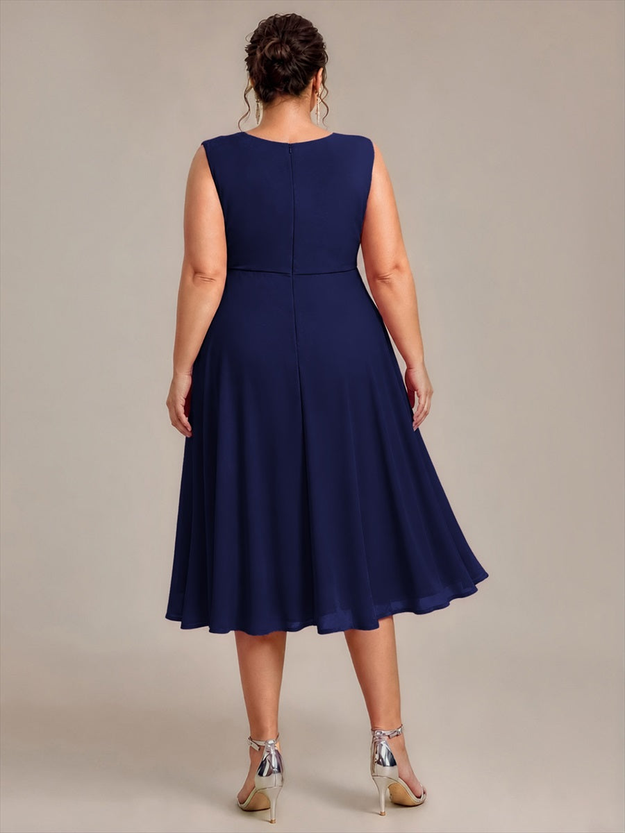 Plus Size Chiffon Sleeveless Wedding Guest Dress #color_Navy Blue