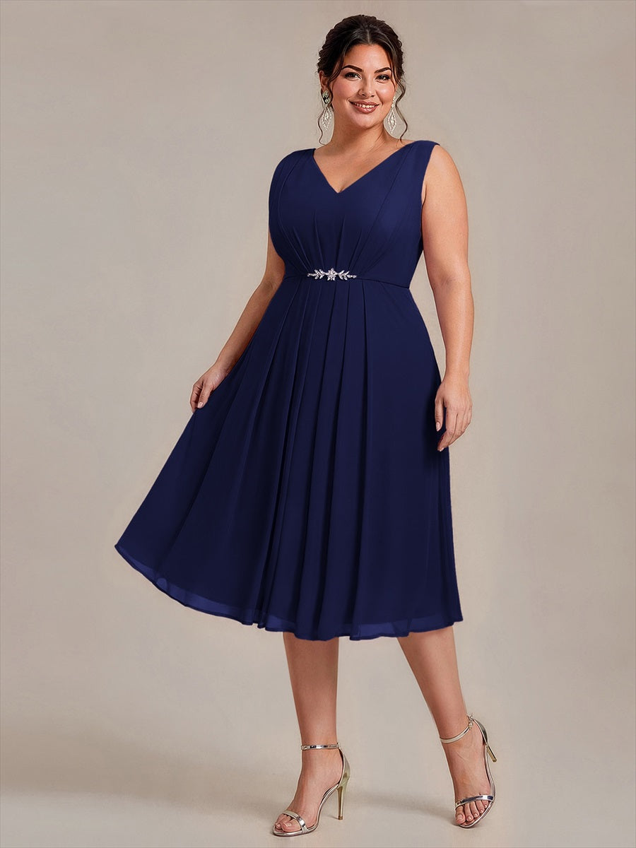 Plus Size Chiffon Sleeveless Wedding Guest Dress #color_Navy Blue