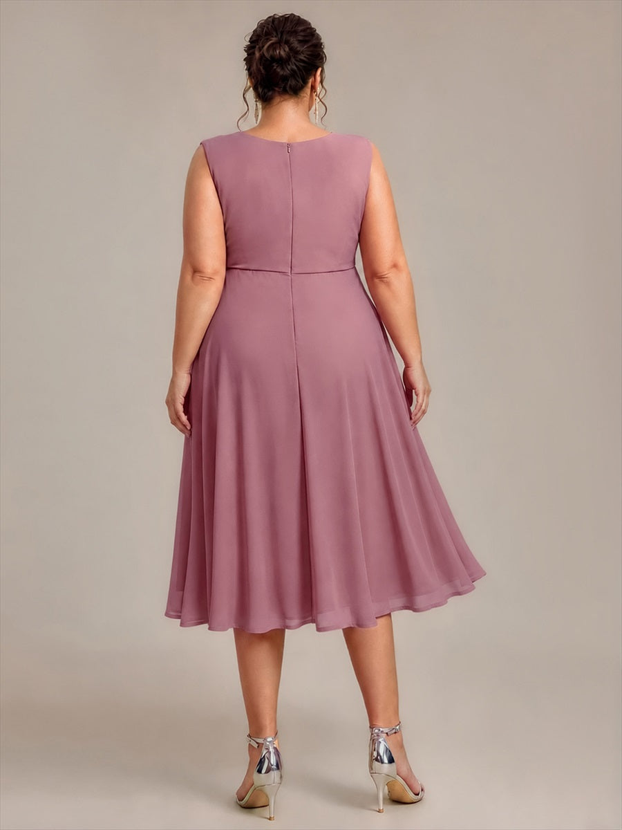 Chiffon Sleeveless Midi Wedding Guest Dress #color_Purple Orchid