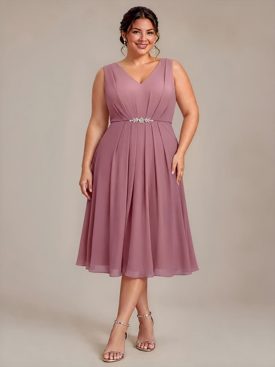 Chiffon Sleeveless Midi Wedding Guest Dress #color_Purple Orchid