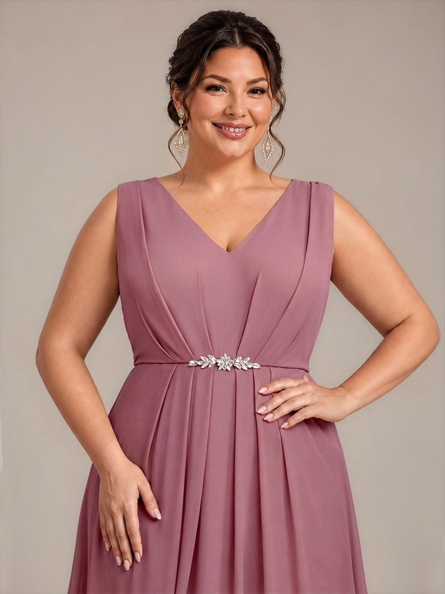 Plus Size Chiffon Sleeveless Wedding Guest Dress #color_Purple Orchid
