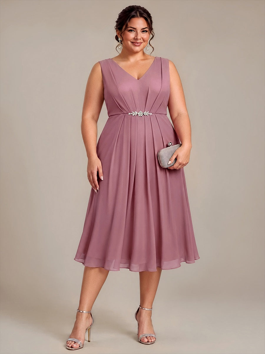 Plus Size Chiffon Sleeveless Wedding Guest Dress #color_Purple Orchid