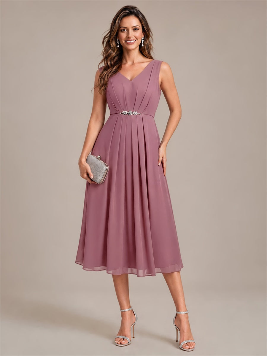 Chiffon Sleeveless Midi Wedding Guest Dress #color_Purple Orchid
