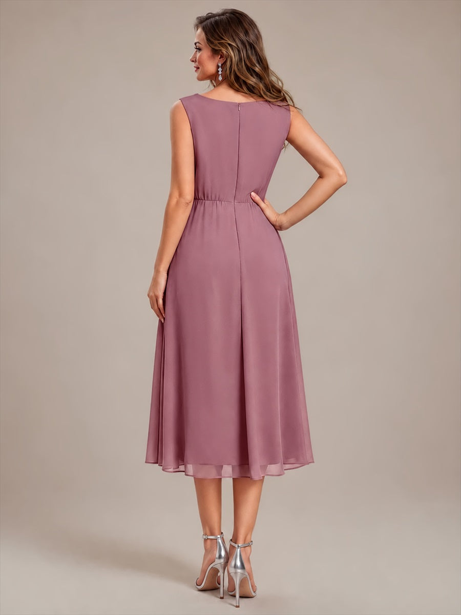 Chiffon Sleeveless Midi Wedding Guest Dress #color_Purple Orchid