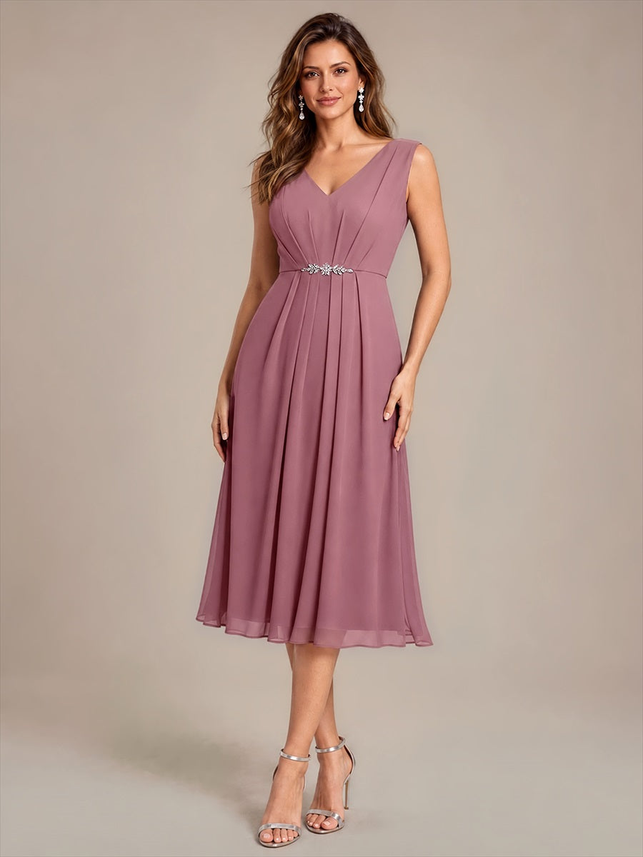 Chiffon Sleeveless Midi Wedding Guest Dress #color_Purple Orchid