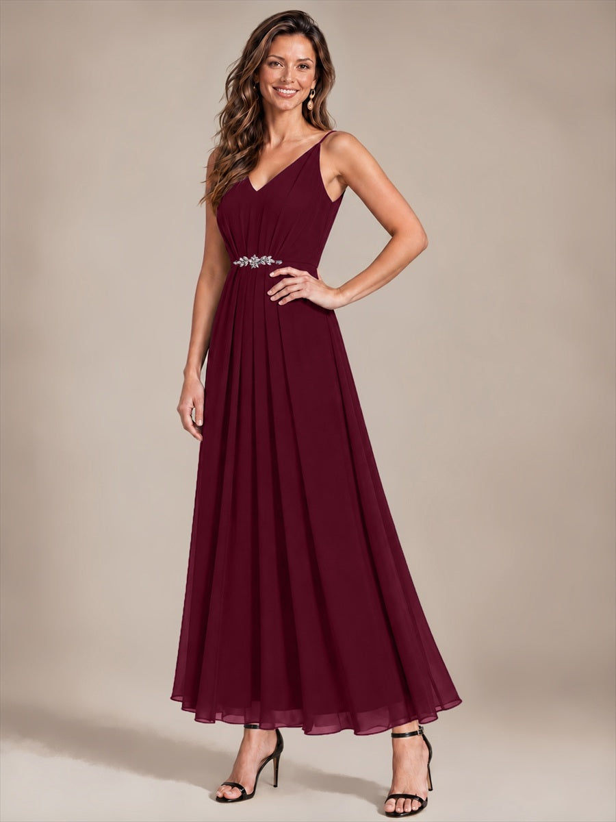 Chiffon Sleeveless Full Skirt Wedding Guest Dress #color_Burgundy