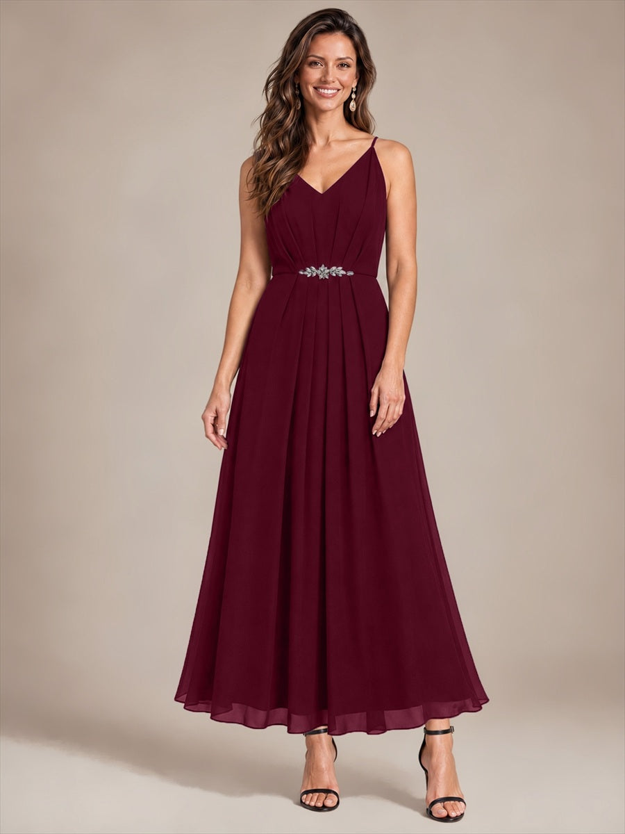 Chiffon Sleeveless Full Skirt Wedding Guest Dress #color_Burgundy