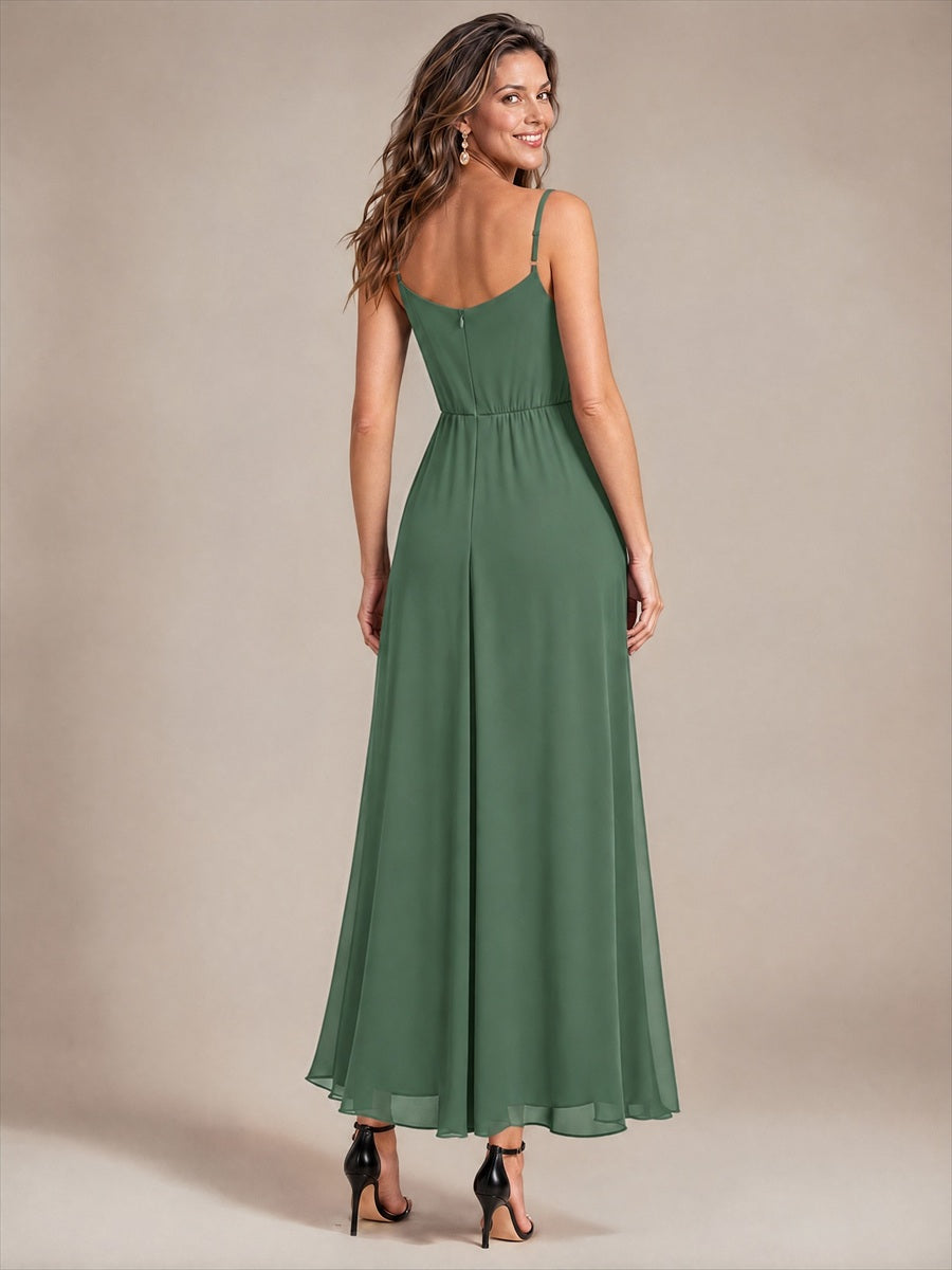 Chiffon Sleeveless Full Skirt Wedding Guest Dress #color_Eucalyptus