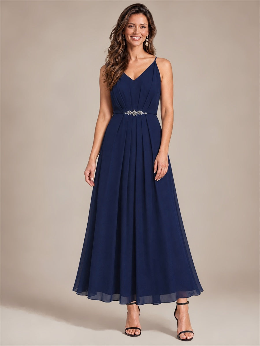 Chiffon Sleeveless Full Skirt Wedding Guest Dress #color_Navy Blue