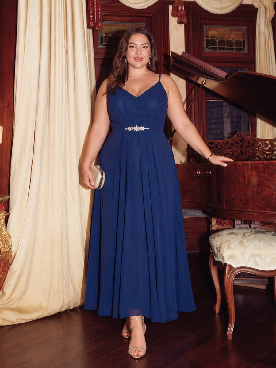 Chiffon Sleeveless Full Skirt Wedding Guest Dress #color_Navy Blue