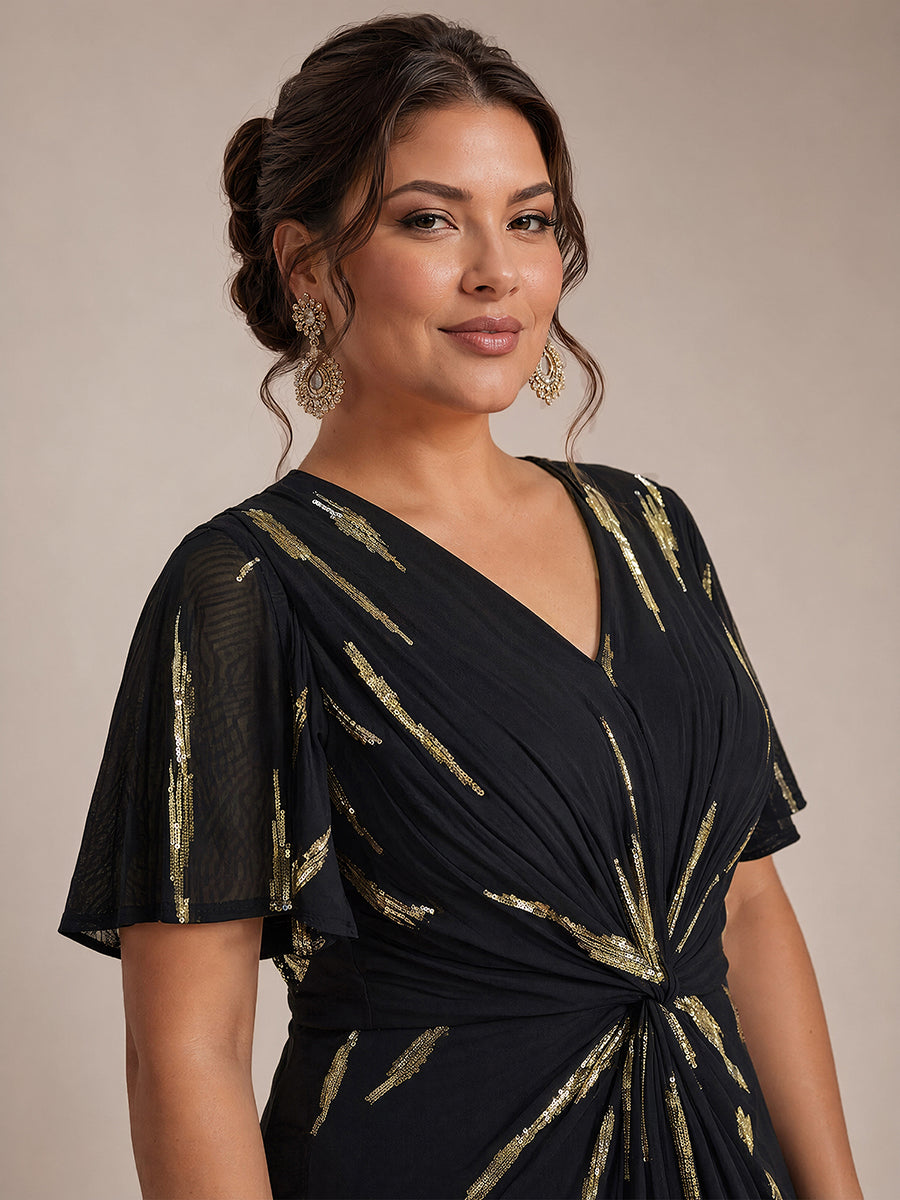 Plus Size Sequin Tulle Wedding Guest Dress #color_Black&Metallic Gold