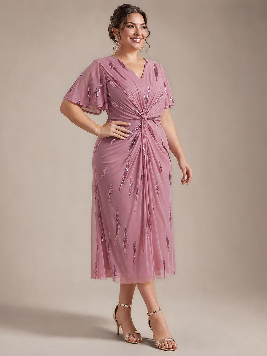 Plus Size Sequin Tulle Wedding Guest Dress #color_Purple Orchid