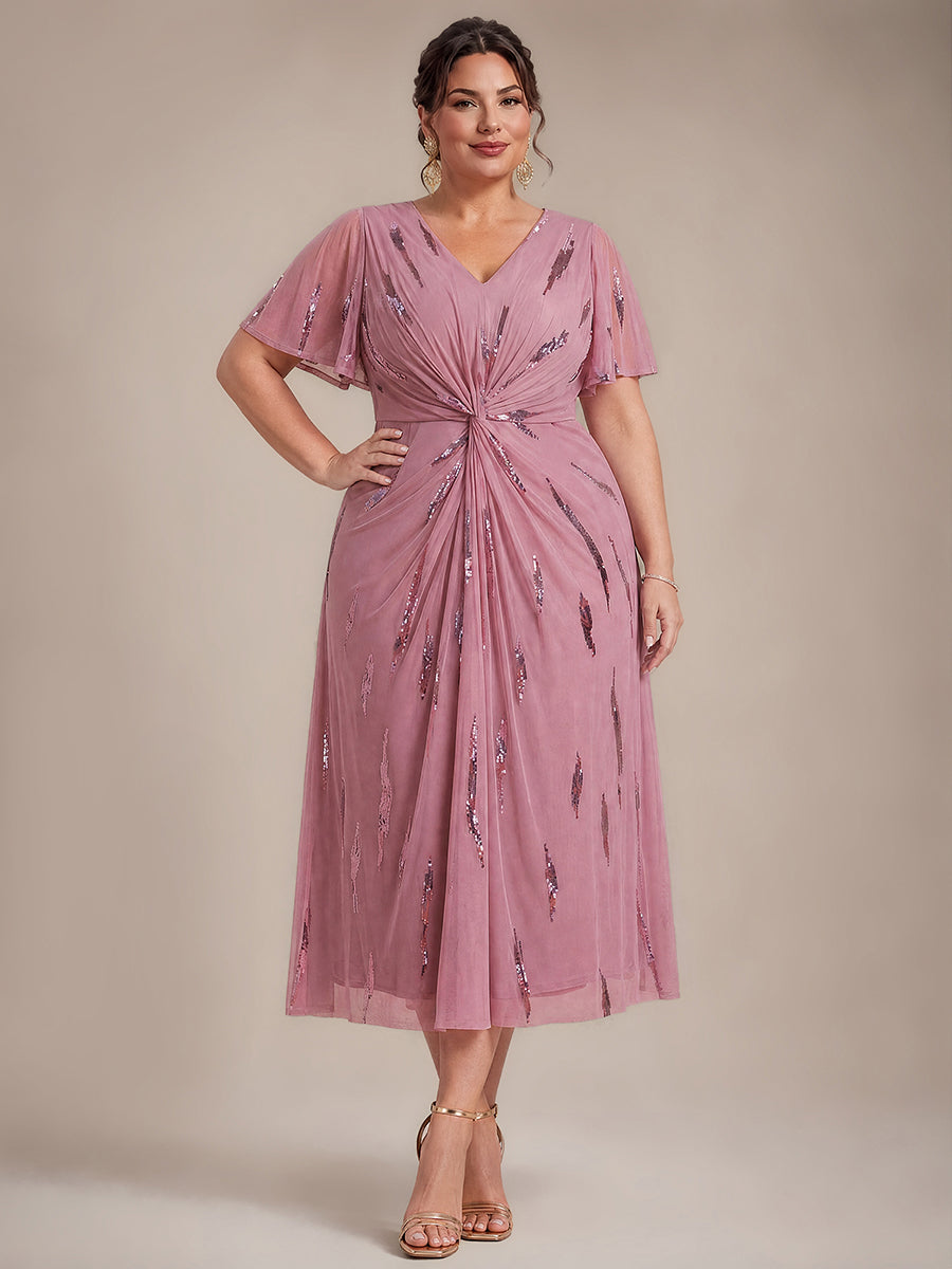 Plus Size Sequin Tulle Wedding Guest Dress #color_Purple Orchid