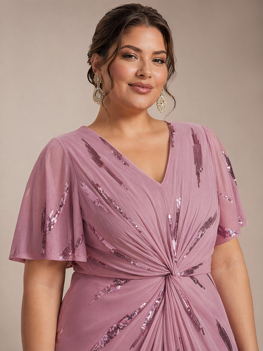 Plus Size Sequin Tulle Wedding Guest Dress #color_Purple Orchid