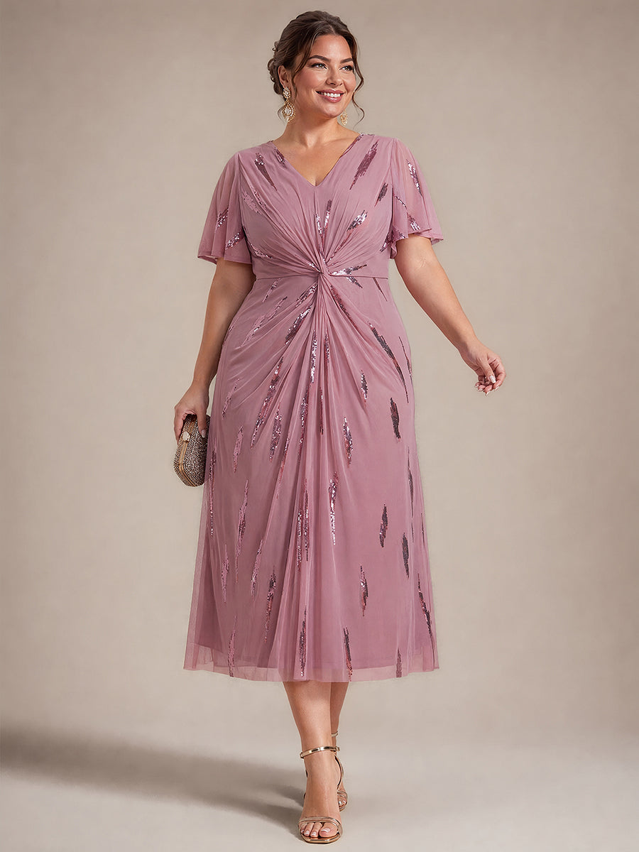 Plus Size Sequin Tulle Wedding Guest Dress #color_Purple Orchid