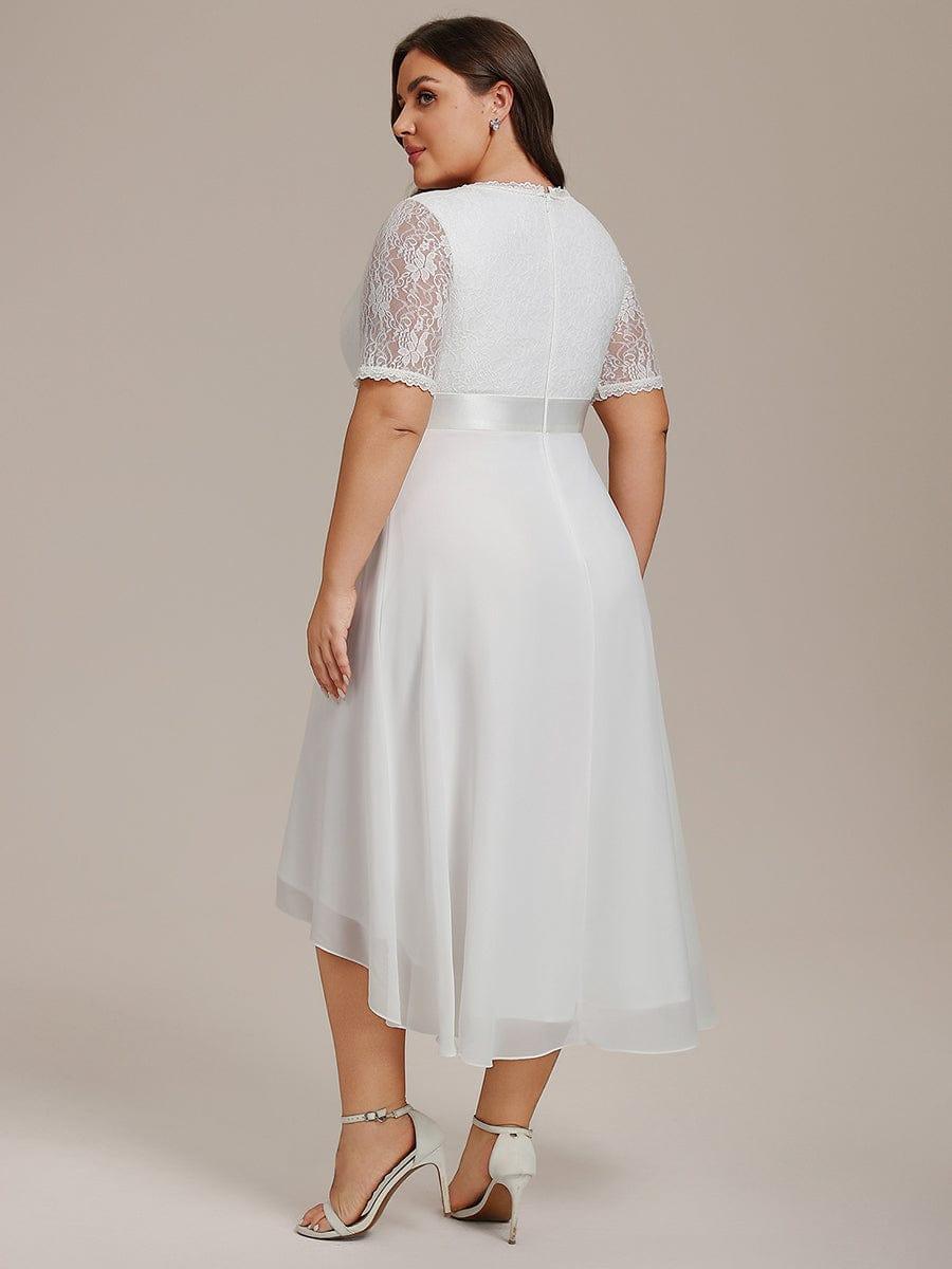 Plus Size Half Sleeve A-line Lace Formal Evening Dress #color_White