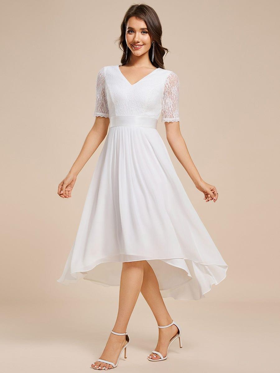 Half Sleeve A-line Lace Formal Evening Dress #color_White