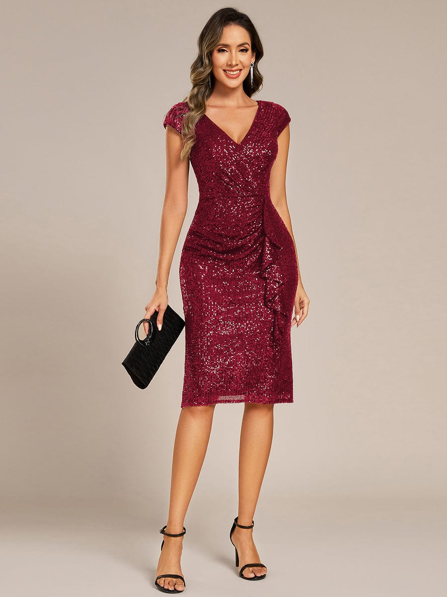 Sequin Bodycon Wedding Guest Dresses #color_Burgundy