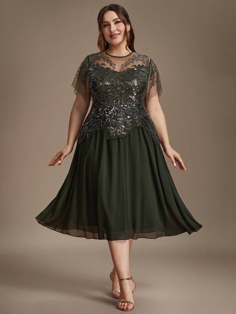 Plus Size Ruffle Tulle Wedding Guest Dress #color_Olive Green