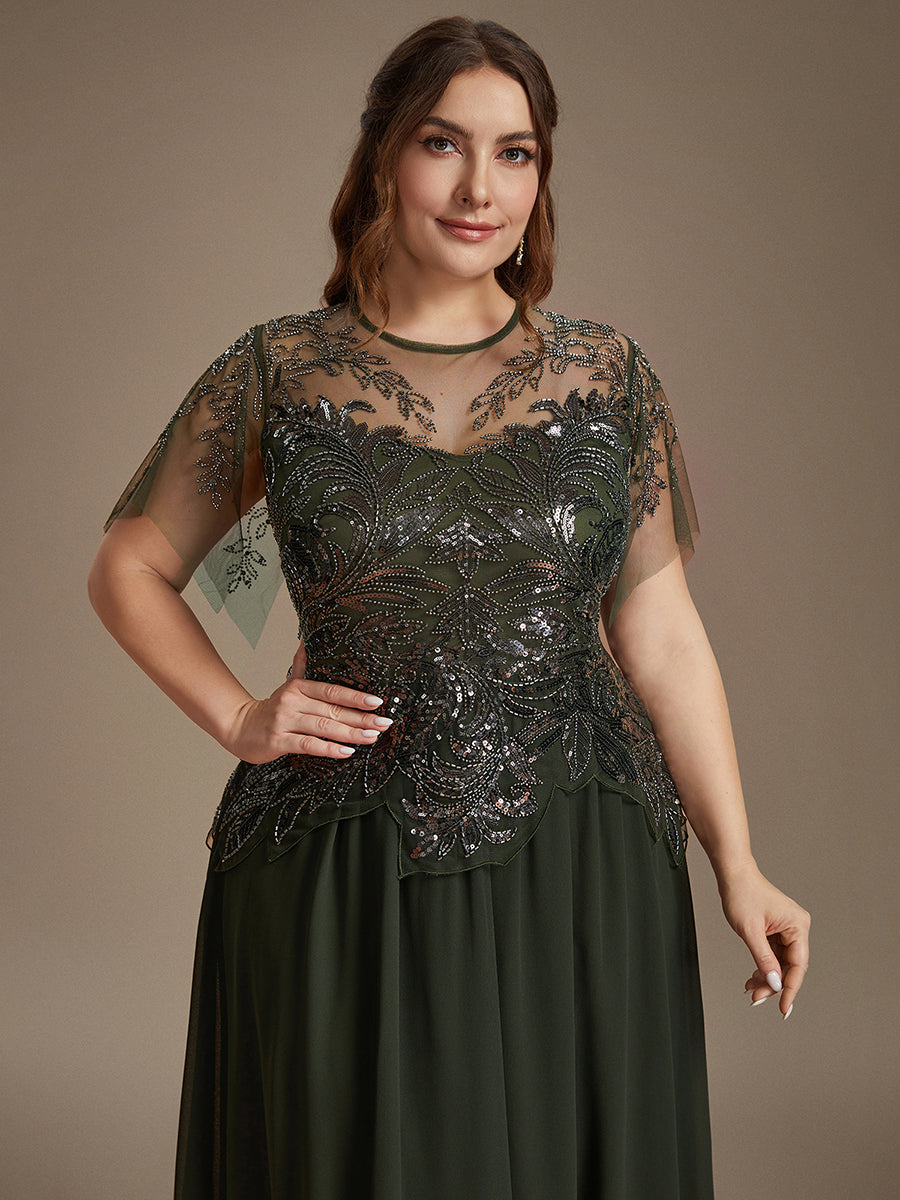 Ruffle See-Through Ruffle Sleeve Wedding Guest Dress #color_Olive Green