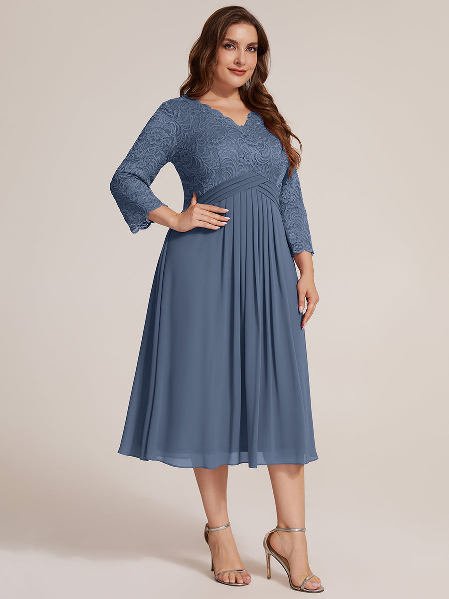 Plus Size Lace Fitted Sleeve Wedding Guest Dress #color_Dusty Blue