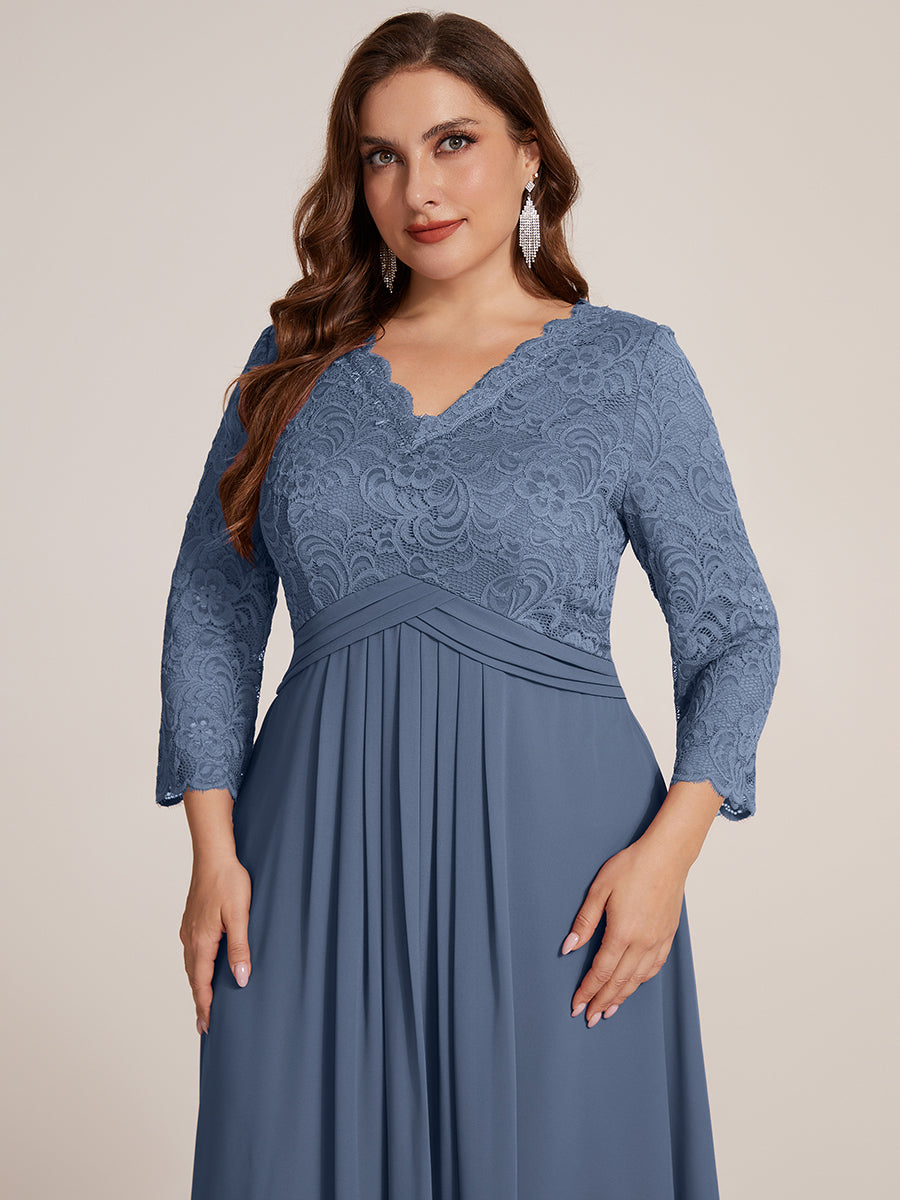 Plus Size Lace Fitted Sleeve Wedding Guest Dress #color_Dusty Blue