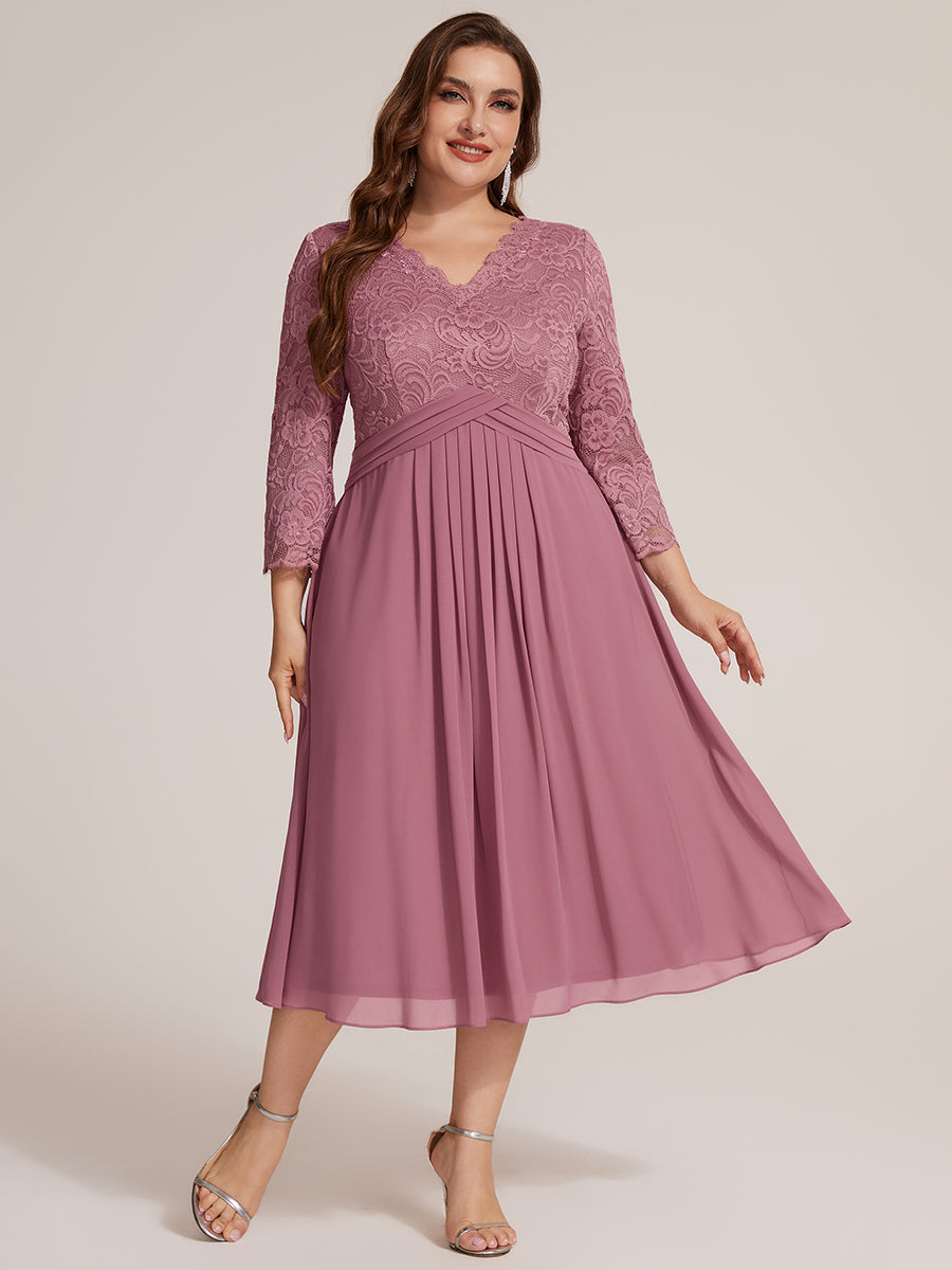 Lace Fitted Sleeve Sheath Wedding Guest Dress #color_Purple Orchid