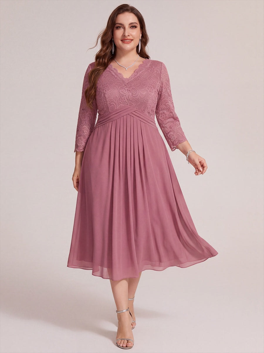 Lace Fitted Sleeve Sheath Wedding Guest Dress #color_Purple Orchid