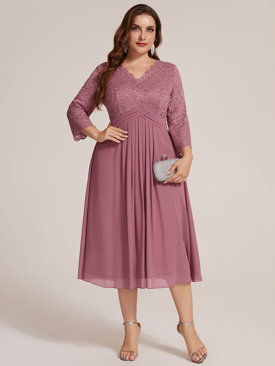 Lace Fitted Sleeve Sheath Wedding Guest Dress #color_Purple Orchid