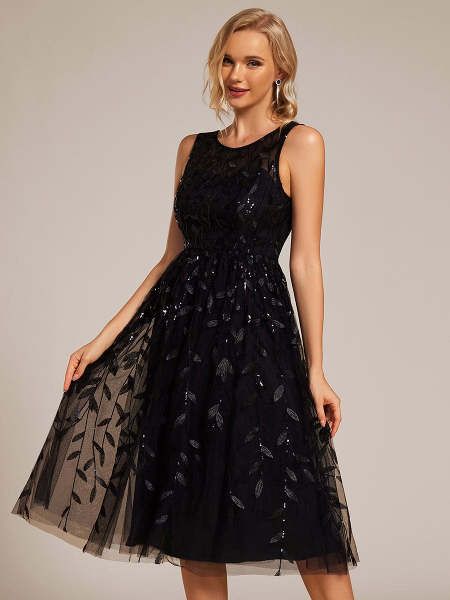 Sequin Embroidery Wedding Guest Dress #color_Black