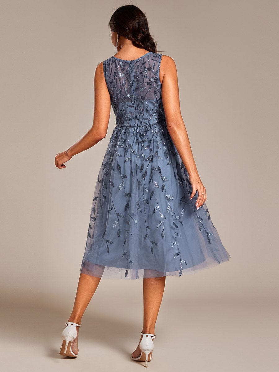 Sequin Embroidery Wedding Guest Dress #color_Dusty Blue