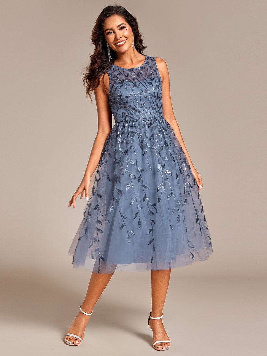 Sequin Embroidery Wedding Guest Dress #color_Dusty Blue