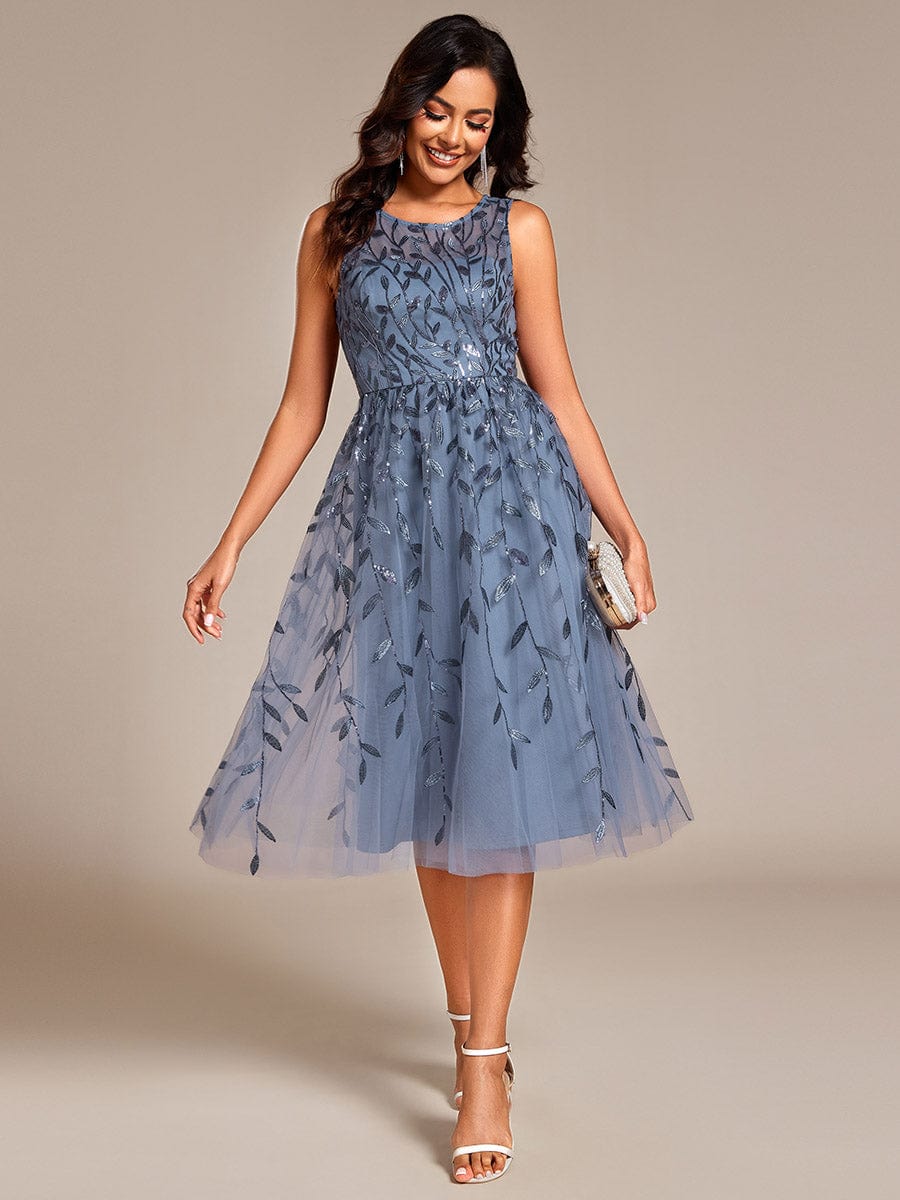 Sequin Embroidery Wedding Guest Dress #color_Dusty Blue