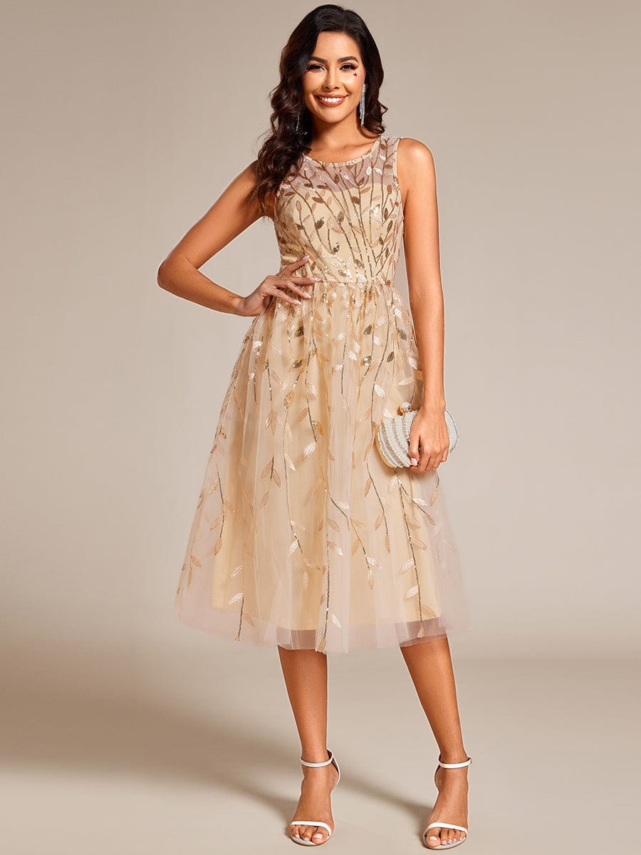 Sequin Embroidery Wedding Guest Dress #color_Gold
