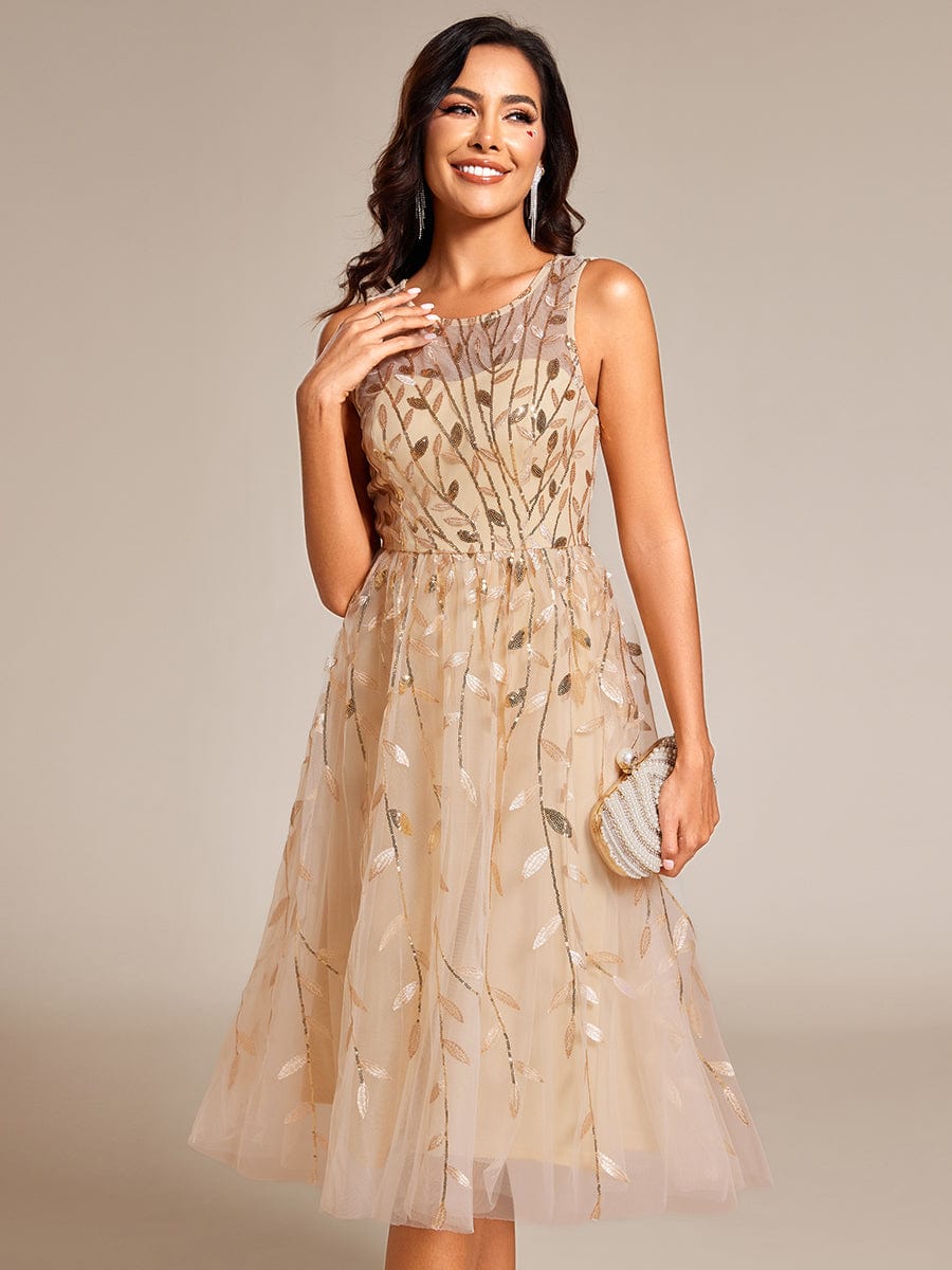 Sequin Embroidery Wedding Guest Dress #color_Gold