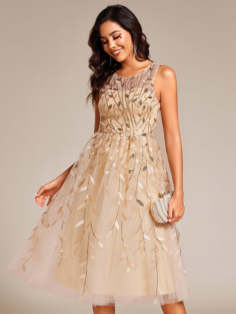 Sequin Embroidery Wedding Guest Dress #color_Gold