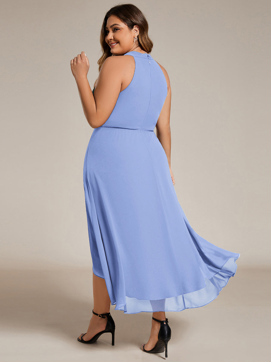 Flowy Plus Size Halter Neck Chiffon Midi Wedding Guest Dress #color_CornflowerBlue