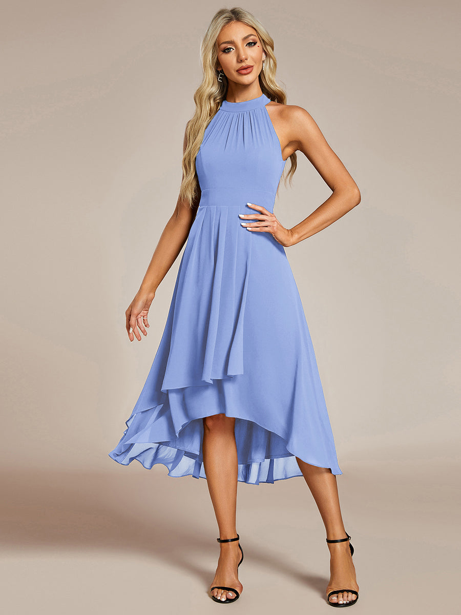Gathered Chiffon Sleeveless Wedding Guest Dress #color_CornflowerBlue