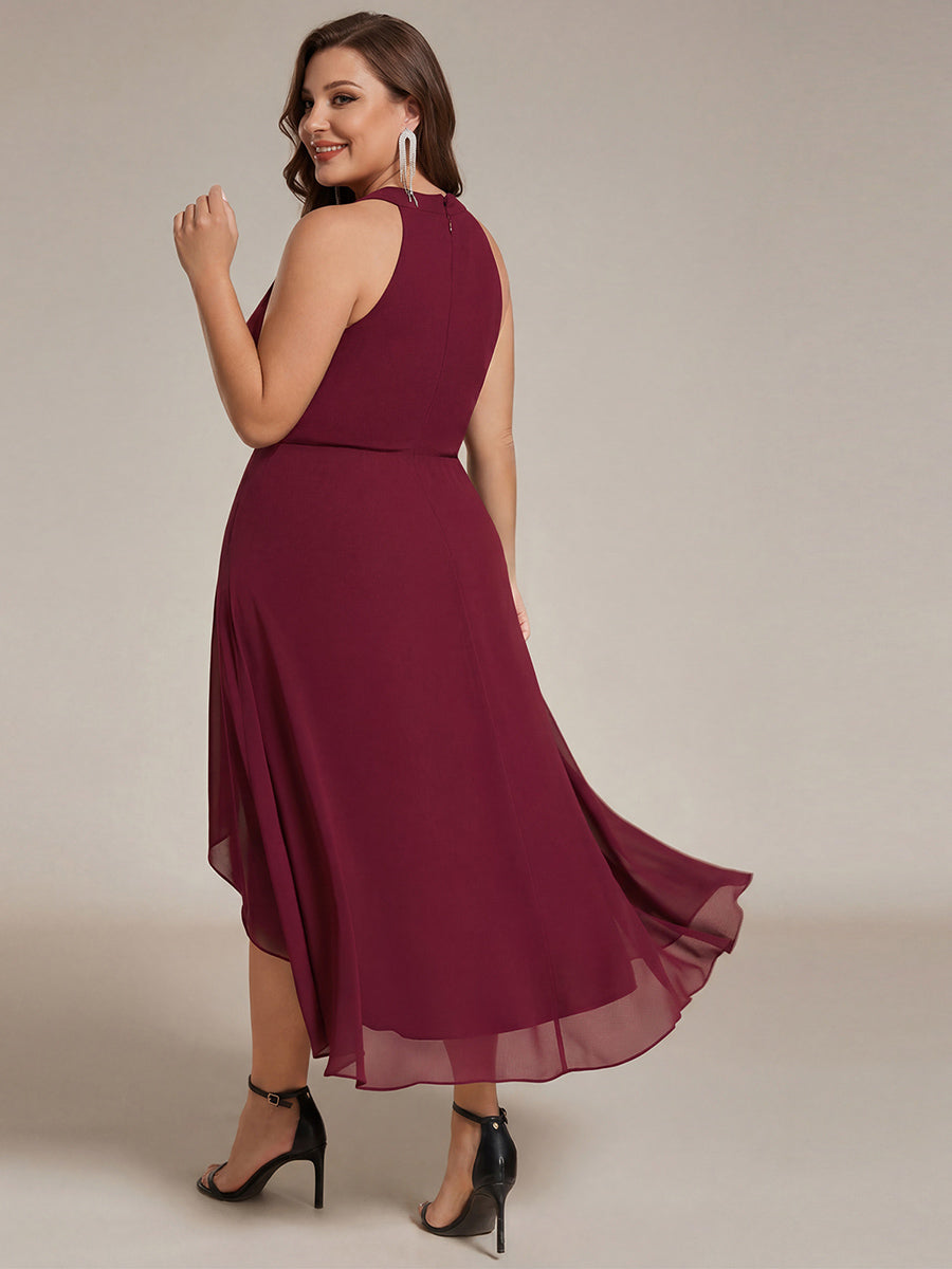 Midi Halter Neck Chiffon Wedding Guest Dress with Sleeveless and A-Line #color_Burgundy