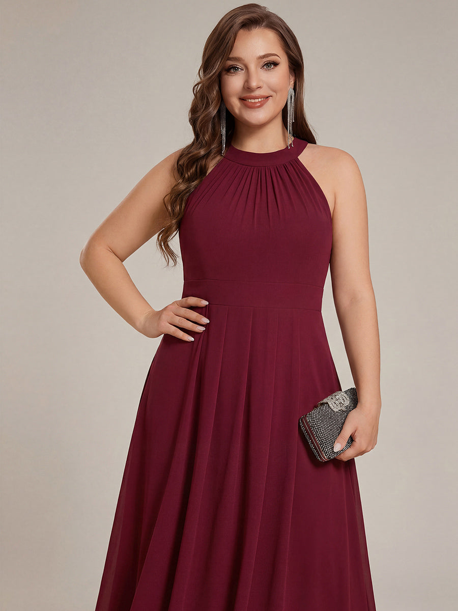 Midi Halter Neck Chiffon Wedding Guest Dress with Sleeveless and A-Line #color_Burgundy