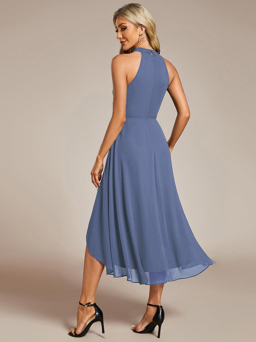 Midi Halter Neck Chiffon Wedding Guest Dress with Sleeveless and A-Line #color_Dusty Blue