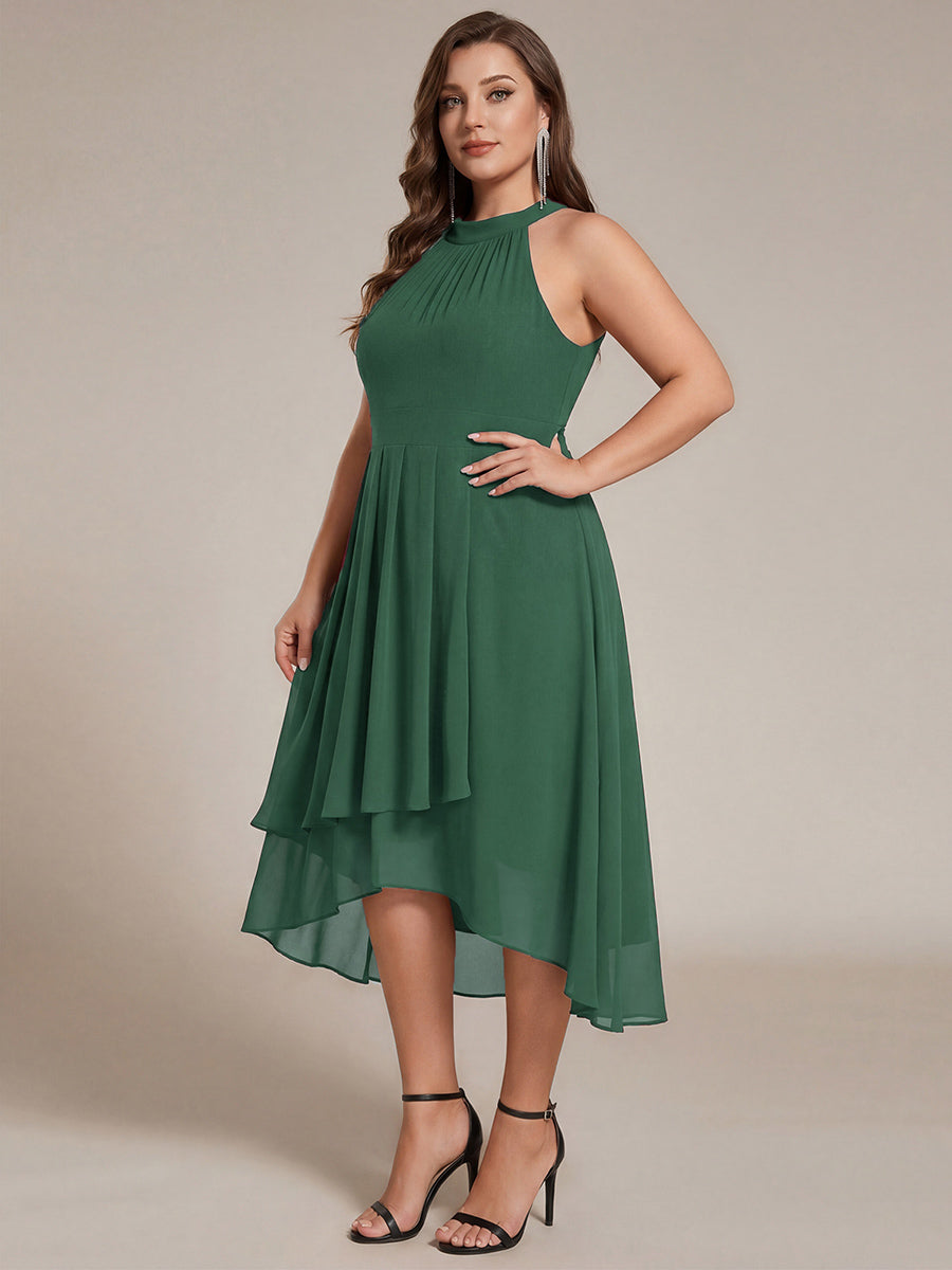 Midi Halter Neck Chiffon Wedding Guest Dress with Sleeveless and A-Line #color_Eucalyptus