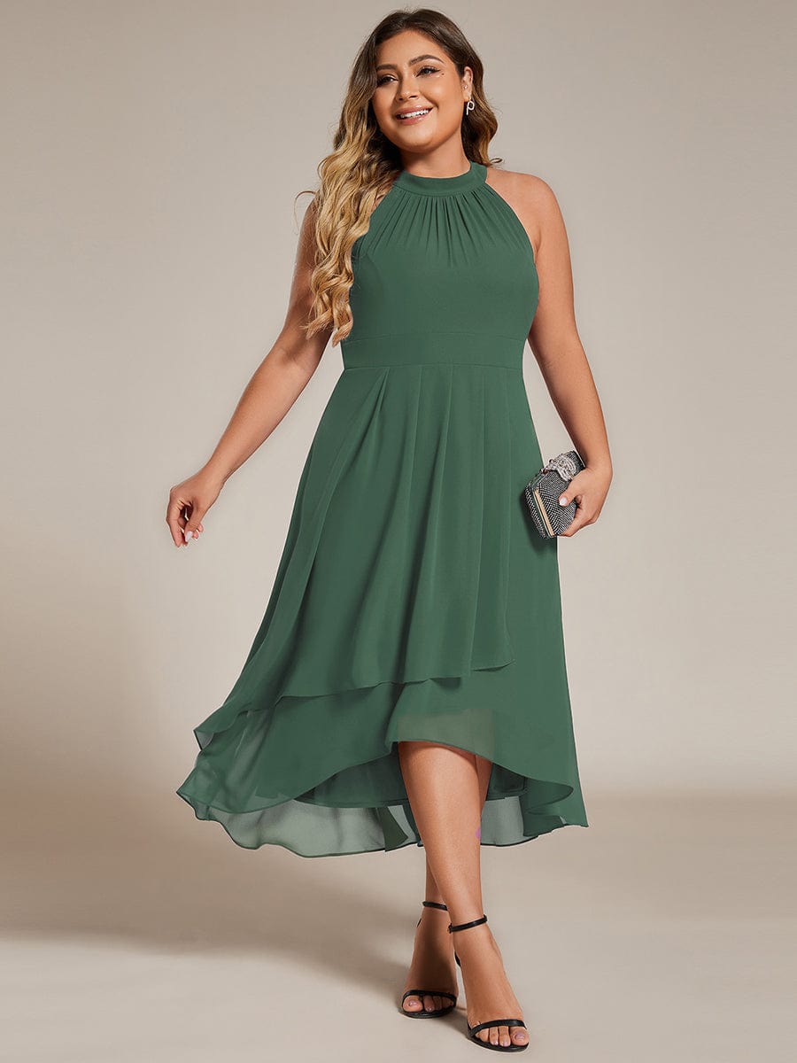 Midi Halter Neck Chiffon Wedding Guest Dress with Sleeveless and A-Line #color_Eucalyptus